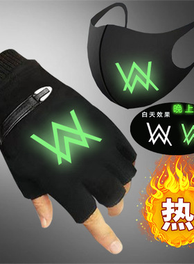 夜光艾伦沃克Alan Walker嘉豪同款露指半指秋冬加绒加厚保暖手套