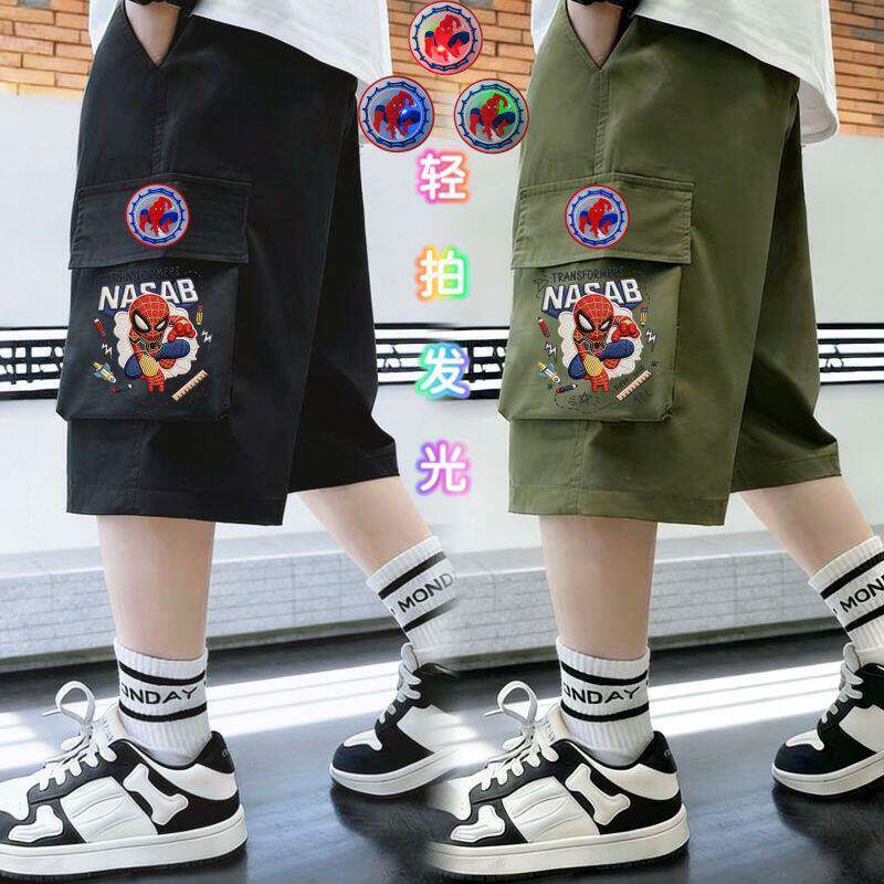 儿童夏季薄款五分裤中小童蜘蛛侠工装裤时尚洋气男童短裤运动裤子