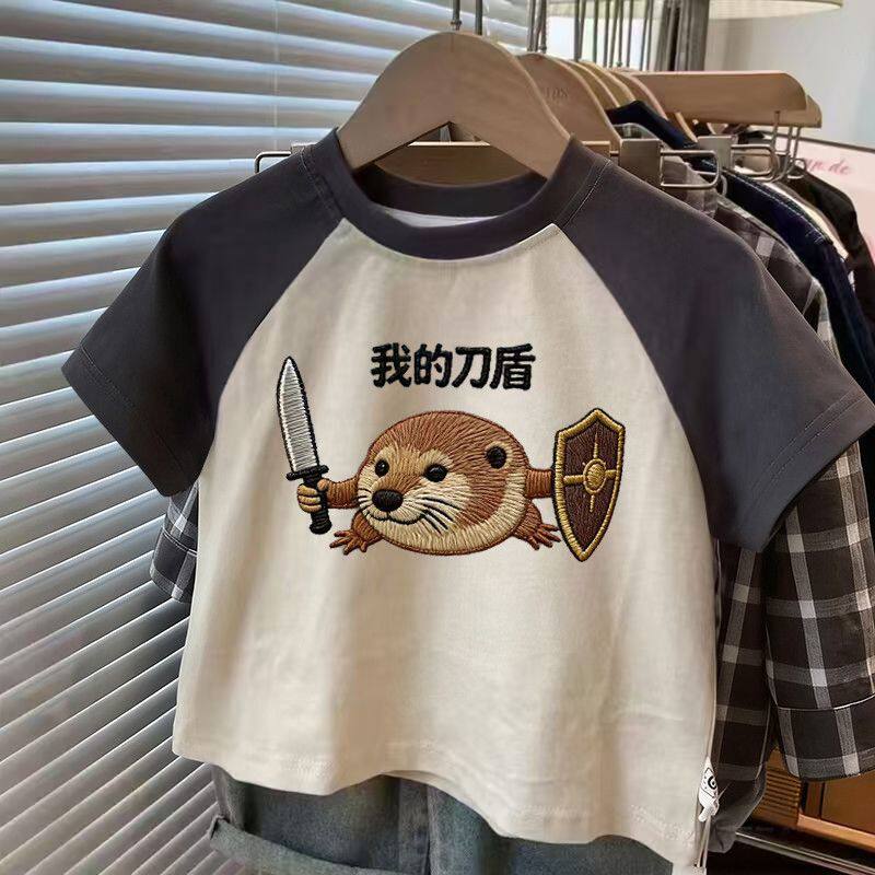 儿童趣味抽象印花纯棉短