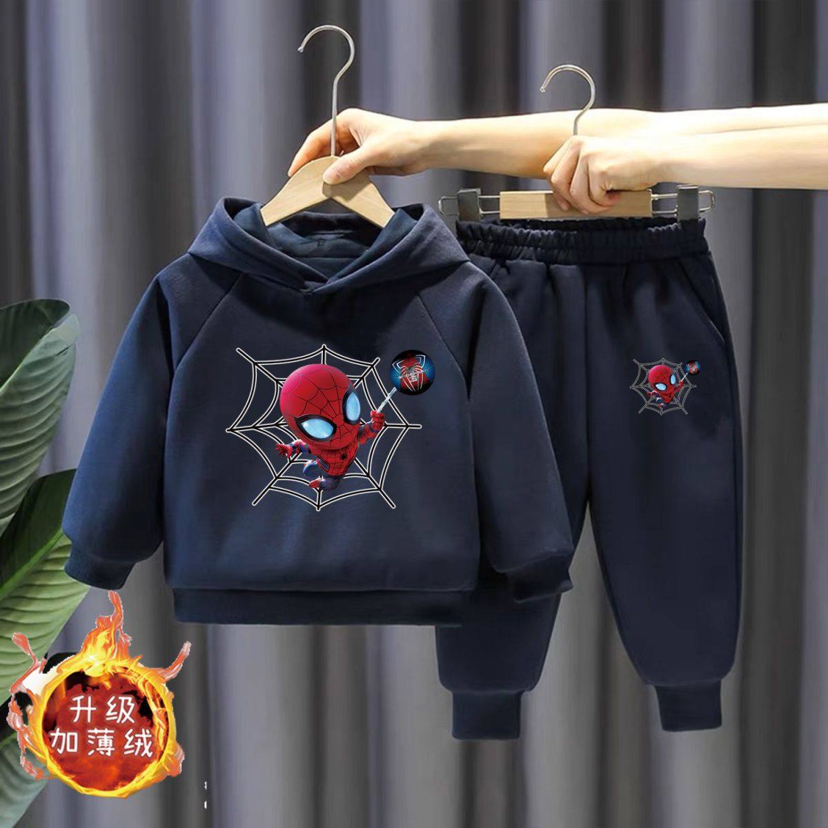 蜘蛛侠衣服加绒儿童连帽