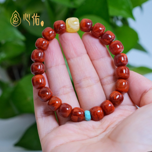 凉山南红手链男款 天然柿子红火焰纹瓦西南红手串老型珠女款 正品