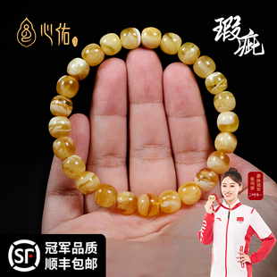 俄料鸡油黄白花琥珀蜜蜡手链男款 老型桶珠 蜜蜡手串女款 微瑕正品