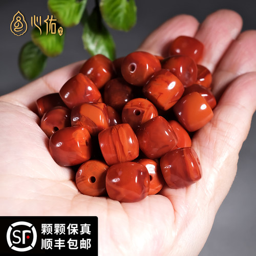 心佑南红瓦西直切桶珠手串隔珠