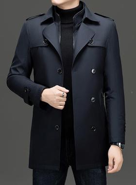 士风衣棉服中长男款爸爸装秋加冬厚外套IMW休闲商务中年翻保领暖