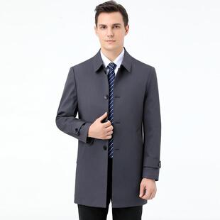 春秋爸长装2156-W7薄款大码男装加肥中款翻领男士衣爸装外套风男