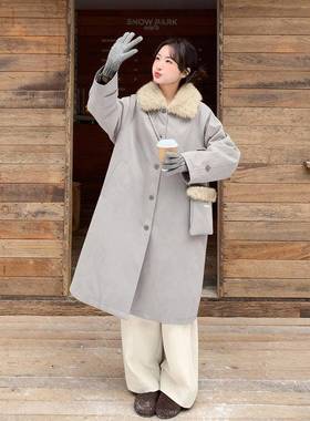 灰色羽5毛绒季拼接中长款时尚C006-818派克绒服女202冬宽松保暖白