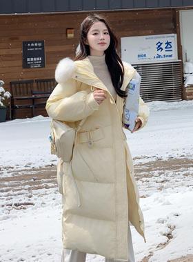奶黄色2B218-71连帽羽绒棉2服女冬季025新款时尚小子甜美加个中长