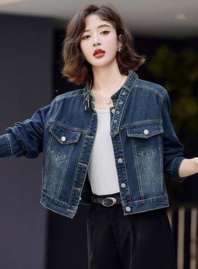 20牛2YLFS89305春秋新款女装时尚立8领休闲上衣蓝色复仔外套女 古