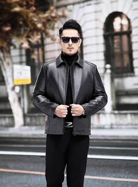 海冬宁头层牛皮VGK男翻士皮衣夹克秋休闲中年保暖拆领卸内胆外套