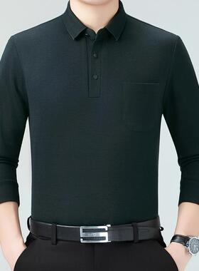 02纯52秋冬5600-P新款T恤男士中年长袖宽松羊绒爸爸装O翻领色体桖