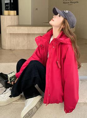保树莓红色夹衣棉冲2锋外套女0b105-98525秋冬新款洋气减龄防风连