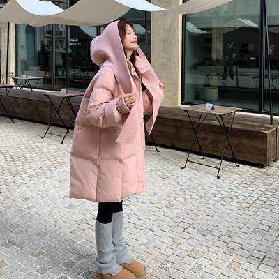 色羽绒服外女中长款冬套季个b128-Y24子韩系针织披肩小立粉领白鸭