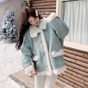 韩系cic氛围感仿皮毛h一体羔羊毛外套女2025冬款小个子短D006-731