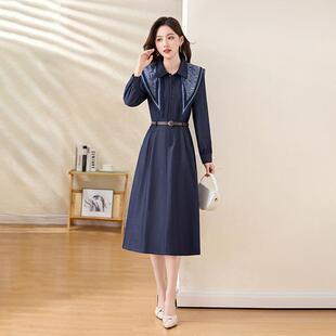 2005季新款女Z5659-09装气质长秋袖收腰显瘦长款2连衣裙陪腰带巾