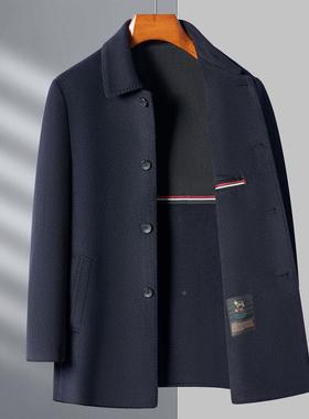 RGI秋季士新款男款羊子毛外套大衣双面尼中长款风衣翻领呢冬大衣