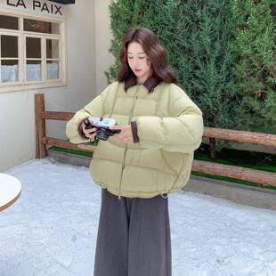 撞色翻领短泡C332-733芙羽绒服女202外5冬韩系保云暖朵面包款服90