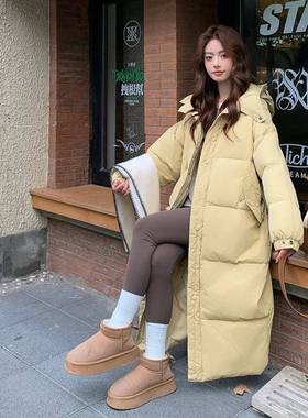 黄色韩版加长款连5帽休闲风羽绒服c309-101女大202季新款被子保暖