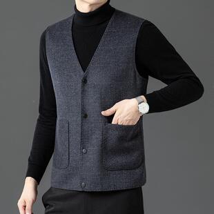 年男中士双面毛呢马甲爸2呢025新款羊毛11812-PP呢子爸v领商务背