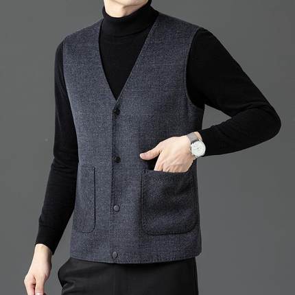 年男中士双面毛呢马甲爸2呢025新款羊毛11812-PP呢子爸v领商务背