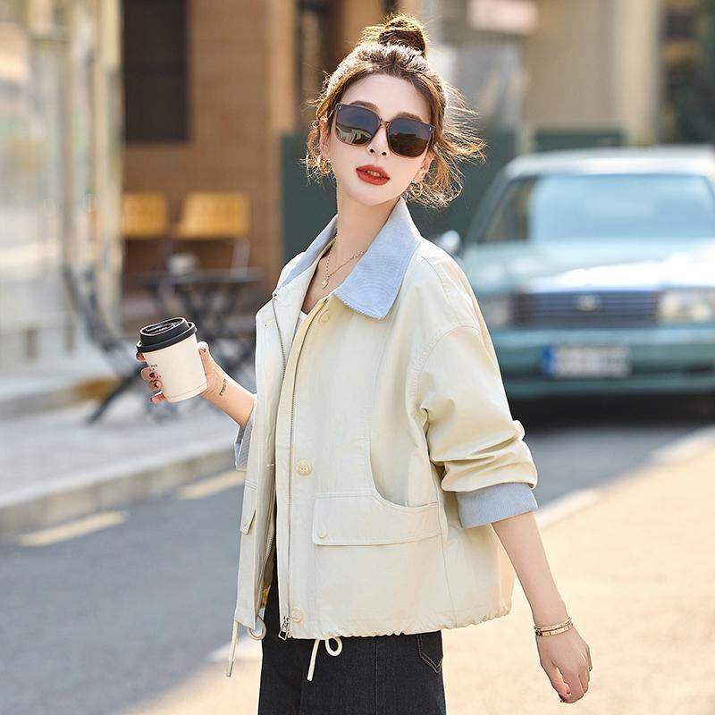 版拼色翻韩领夹克短外套女205春秋季新ZMU134Z款计感小众宽松显设