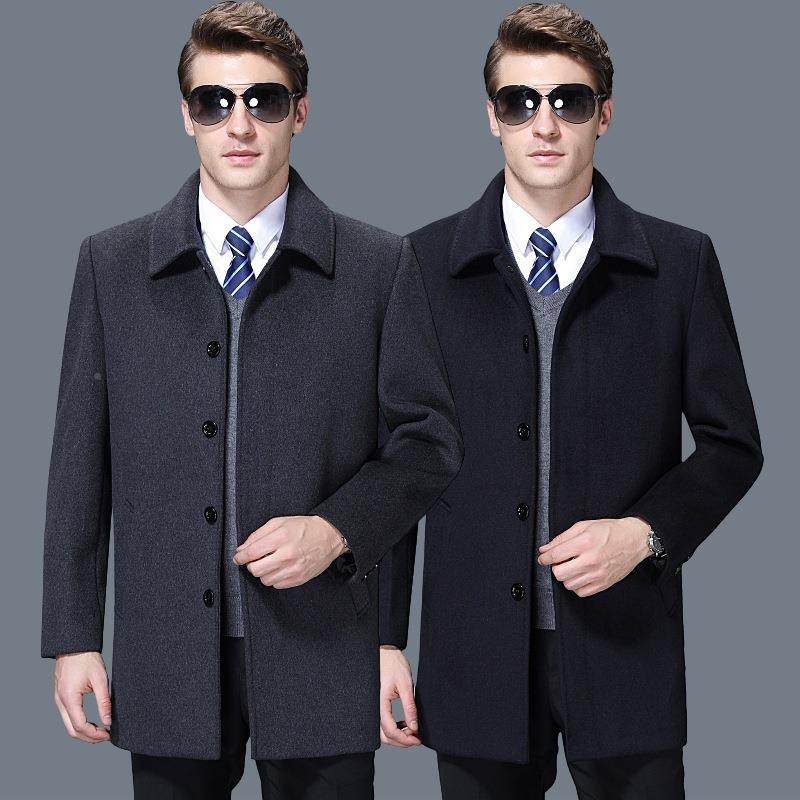 毛秋2023新款中年羊外毛大衣男式中长款加厚风衣1805=5翻领男士冬