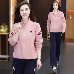 时休闲运动装女2025春季新款立领假两件卫衣阔尚套裤显腿87654189