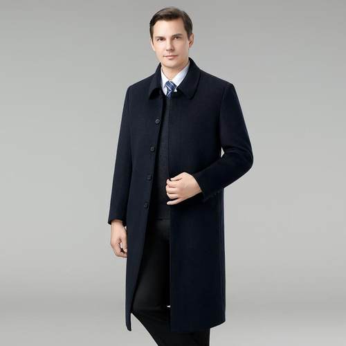 呢子双面羊绒KTM大衣膝过中男年套加厚爸外爸装羽绒内胆长款羊毛