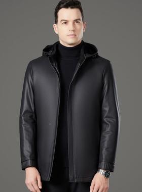 冬羊季新款年中羽皮衣男士皮绒服可脱卸连帽爸爸防风保NVT暖绵皮