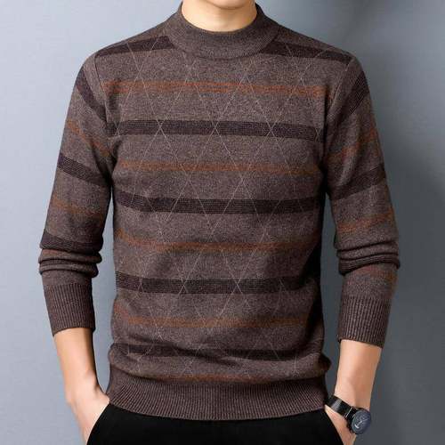 224秋冬0新款男士羊毛衫中年爸23B6118-爸圆毛织衣圆领纯色针衫打