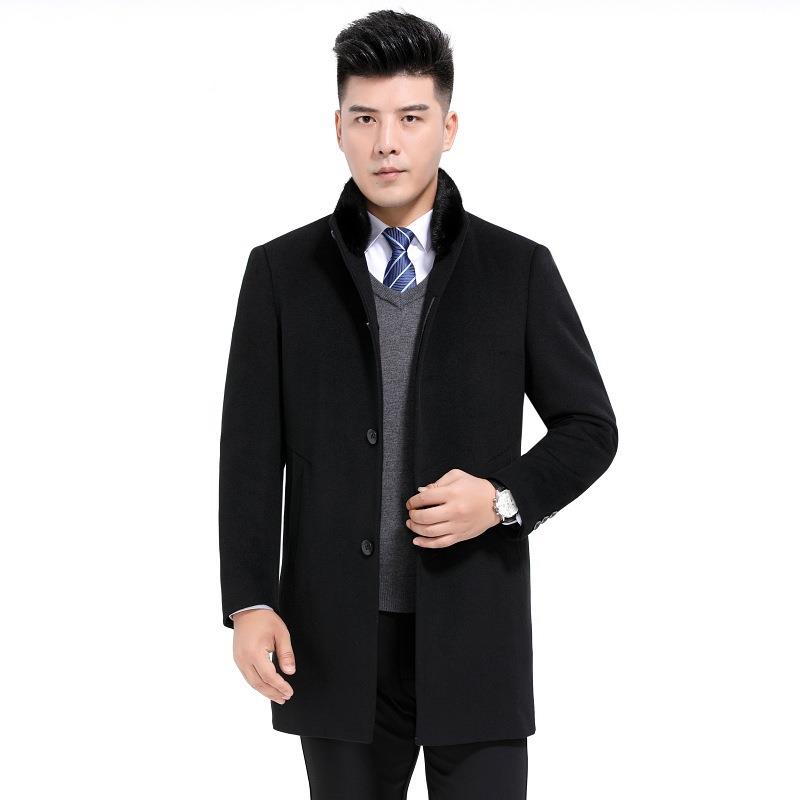 季冬新款羊8918士绒大衣中年男水毛领毛呢貂大衣中长款爸爸装外套