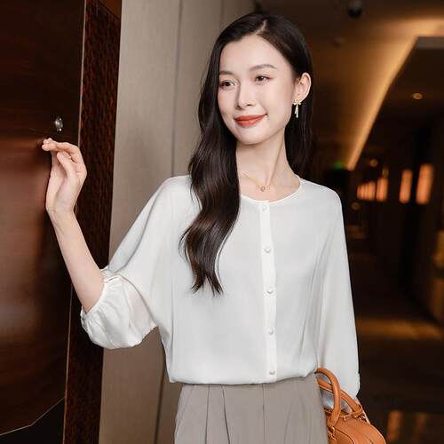 重磅A658-02真丝衬衫女衫七夏分春新款时尚气质桑蚕袖丝小上衣