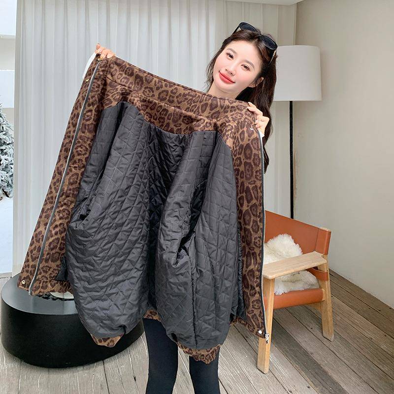 豹美式风复古纹立领棉外套女冬季2025新款休闲加C277-583棉慵夹懒