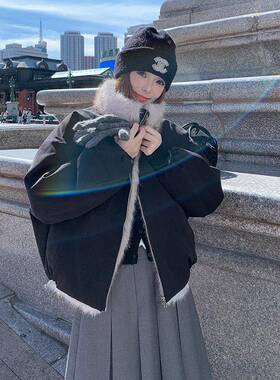 黑色派克服女225新冬季加绒感加厚2B113-25外套巨0好看高级系韩两