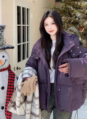 今年流行紫色超好子2看羽b256-D76绒服女05冬季新2款小个加厚90白