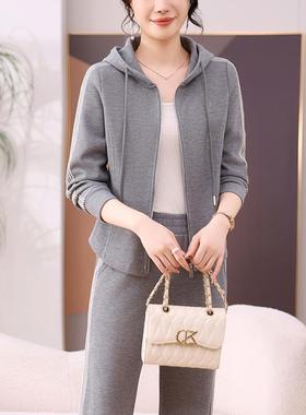 O025春秋商务休96912315闲运动套装O女PL领长袖运动服2亲肤透气吸