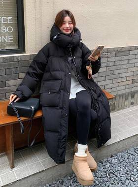黑色连帽羽服绒女长款2025冬季新款中韩系高级感过膝鸭D111-A11白