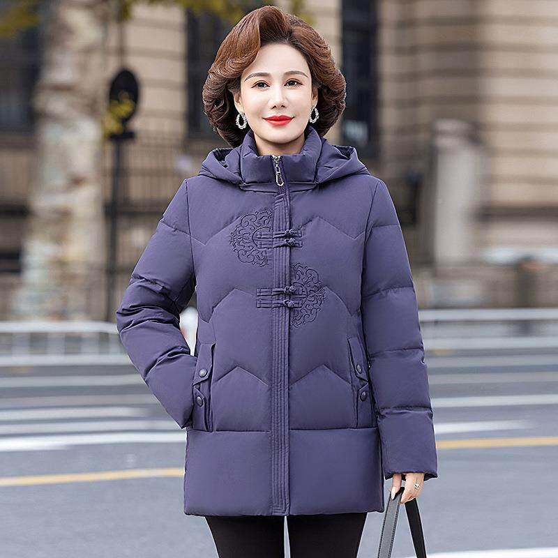 新中式绒服女中加年妈复妈装洋气古RLK国风中长款羽厚保暖中老年