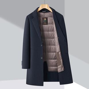 新款毛双面呢大衣男士中款加厚休闲长羊大衣男毛装呢羊子CAL外套