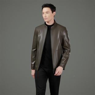 夹克年加绒保COA暖 立领爸秋爸装 海皮宁真皮皮衣男士 中绵羊皮冬季