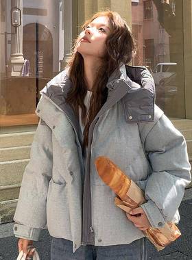 鸭灰色帽羽绒服女2025冬季新连b170-256款今年流行韩系时保暖白绒