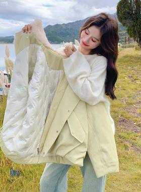 浅黄色羊羔0毛翻领工装羽服女225季韩系宽绒松保暖9131-75790白鸭