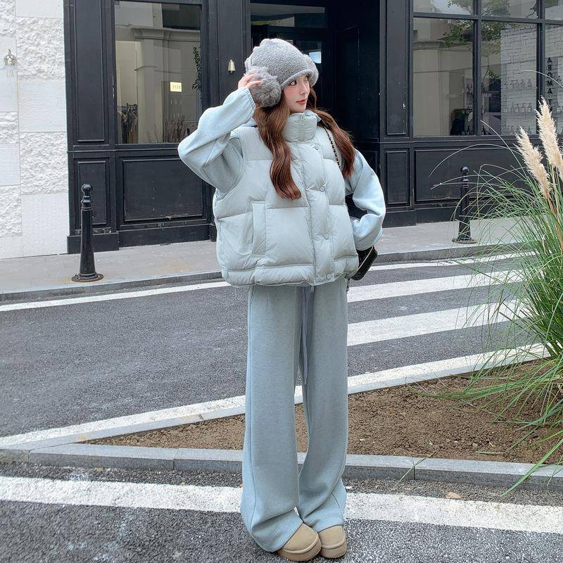 院风休闲套装女2025新款9白鸭绒学羽绒冬马甲加C305-556绒卫衣套