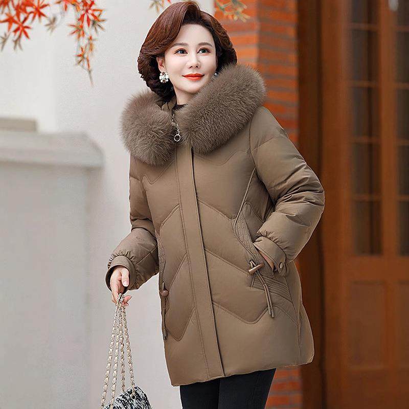 大正品年中撤柜白鹅绒羽绒服48-8662女老人2025冬季新款中长款码