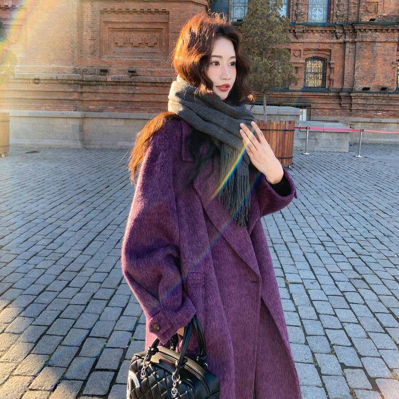 莓呢双蓝C151-W05紫面大衣