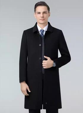 23156-PP025秋冬羊绒大大衣男士年爸爸老装羊毛双面呢中衣宽松外