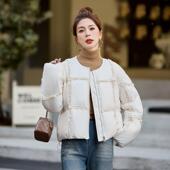 拼冬新H款 2024短款 时尚 加厚面包服女装 羽服木耳花边接绒HR D230