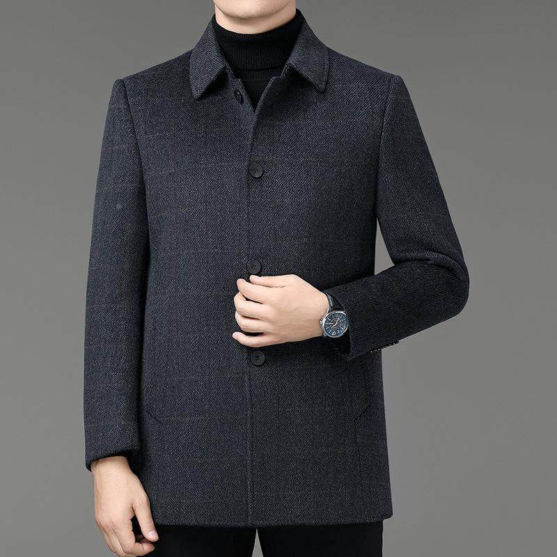 新款羊绒男胆大衣冬季中QWS老年加厚保双面呢暖风秋衣爸爸羽绒内