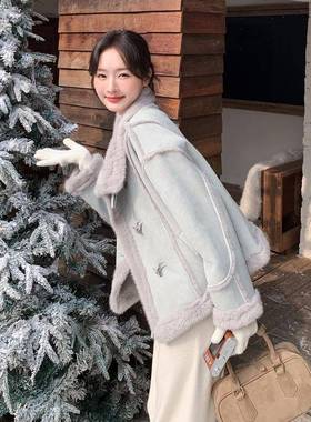 蓝色皮毛一体羊羔毛仿棉服套女冬205新款c062-267好看外的小个子