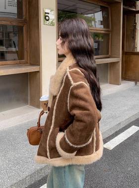 咖色仿皮毛一体羊羔毛棉服外2套女加2B138-80025冬新款小个子短小