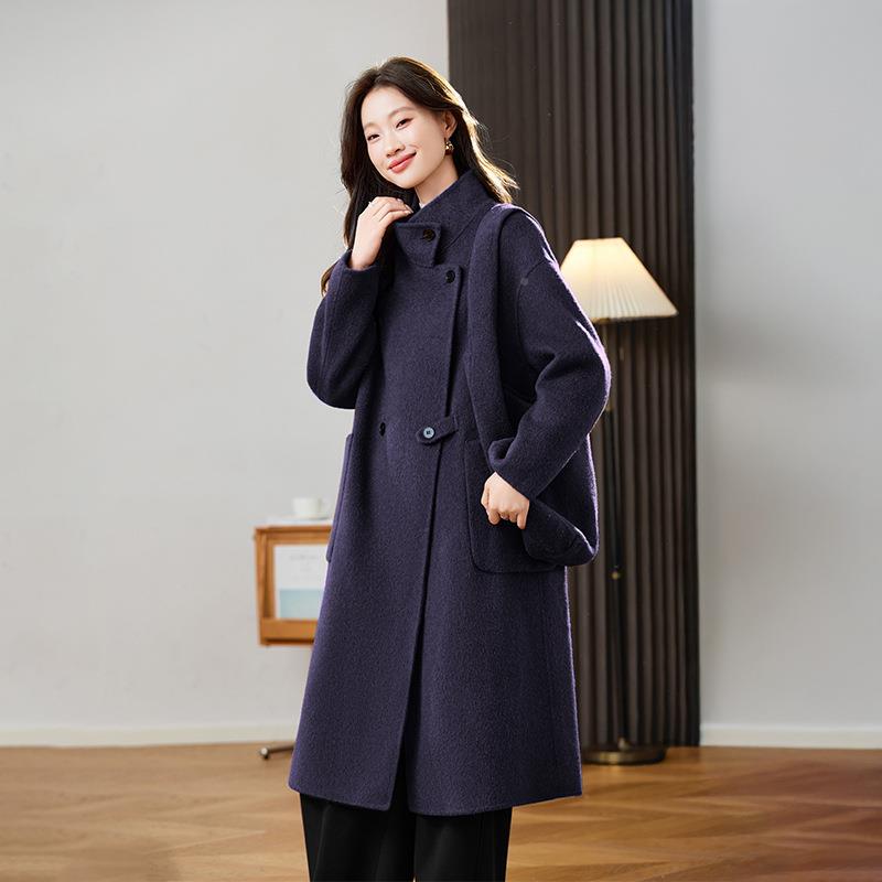 205秋冬羊毛大衣女双面羊毛高级感系带立领2长款毛呢外套NY1 NY15